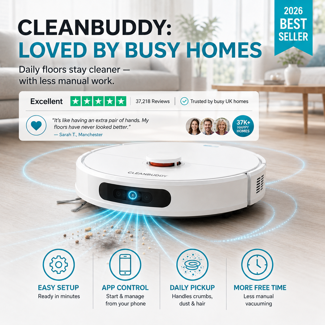 CleanBuddy™ 4-in-1 Smart Robot Vacuum & Mop